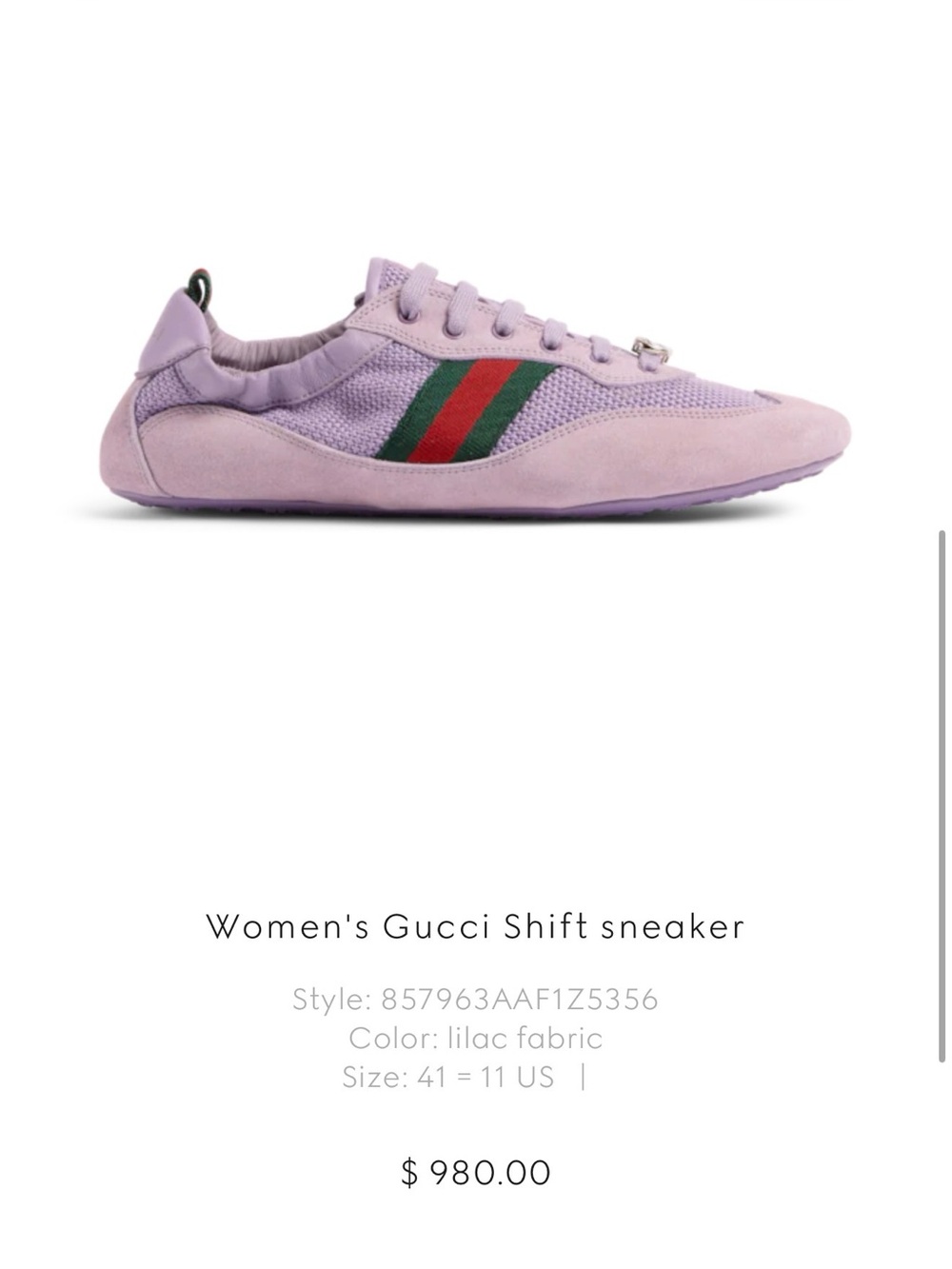 Gucci Women’s Shift Sneaker Lavender with Green-Red Gold GG Sz 11 Worn twice - Picture 10 of 11